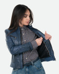 Women’s Blue Leather Biker Jacket - Kelly | Leather Trend