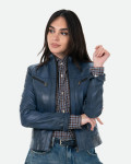 Women’s Blue Leather Biker Jacket - Kelly | Leather Trend