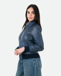 Women's Blue Leather Bomber Jacket - Cloe | Leather Trend