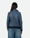 Women's Blue Leather Bomber Jacket - Cloe | Leather Trend