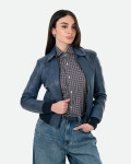 Women's Blue Leather Bomber Jacket - Cloe | Leather Trend