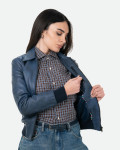 Women's Blue Leather Bomber Jacket - Cloe | Leather Trend