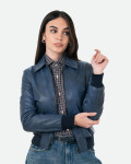 Bomber in Pelle da Donna Blu - Cloe | Leather Trend