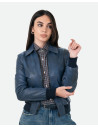 Bomber in Pelle da Donna Blu - Cloe | Leather Trend