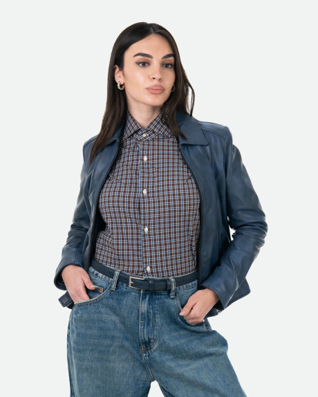 Women's Blue Leather Jacket - Eva | Leather Trend 2