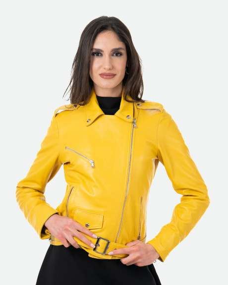 Women's Yellow Leather Perfecto – Emma | Leather Trend 2