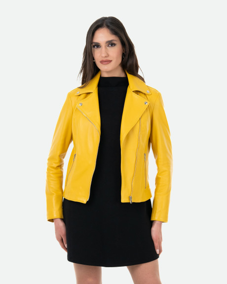 Women’s Yellow Leather Perfecto Jacket - Giselle | Leather Trend 2