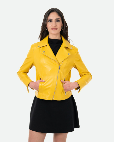 Women’s Yellow Leather Perfecto Jacket - Giselle | Leather Trend