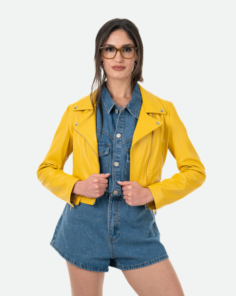 Chiodo in Pelle da Donna Giallo - Chiodino Bis | Leather Trend 2