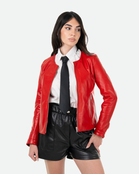 Giacca Donna Rossa in Pelle – Viola | Leather Trend 2