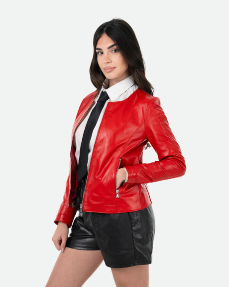 Giacca Donna Rossa in Pelle – Viola | Leather Trend 2