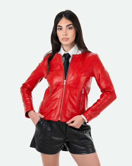 Giacca Donna Rossa in Pelle – Viola | Leather Trend