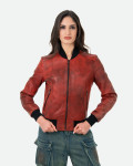 Women's Bordeaux Leather Bomber Jacket - Malesia | Leather Trend