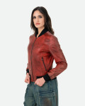Women's Bordeaux Leather Bomber Jacket - Malesia | Leather Trend