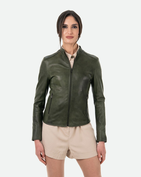 Giacca in Pelle da Donna Verde Scuro - Violetta Bis | Leather Trend