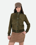 Women's Dark Green Suede Bomber Jacket – Polo Bis | Leather Trend