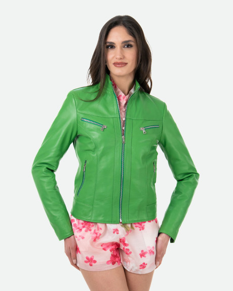 Biker in Pelle da Donna Verde - Kelly | Leather Trend