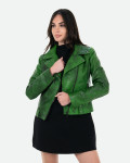 Chiodo in Pelle Effetto Cocco Donna Verde – Celina | Leather Trend