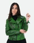 Chiodo in Pelle Effetto Cocco Donna Verde – Celina | Leather Trend