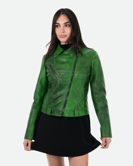 Green Crocodile Effect Perfecto Leather Jacket | Leather Trend 2