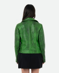 Green Crocodile Effect Perfecto Leather Jacket | Leather Trend