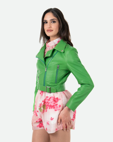 Women's Green Leather Perfecto - Chiodino | Leather Trend 2