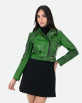 Chiodo in Pelle Effetto Cocco Donna Verde - Chiodino | Leather Trend