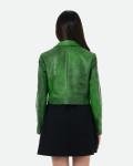 Chiodo in Pelle Effetto Cocco Donna Verde - Chiodino | Leather Trend