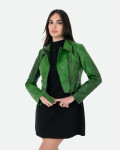 Chiodo in Pelle Effetto Cocco Donna Verde - Chiodino | Leather Trend