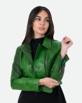 Chiodo in Pelle Effetto Cocco Donna Verde - Chiodino | Leather Trend