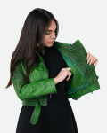 Chiodo in Pelle Effetto Cocco Donna Verde - Chiodino | Leather Trend
