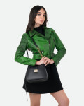 Chiodo in Pelle Effetto Cocco Donna Verde - Chiodino | Leather Trend