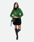 Chiodo in Pelle Effetto Cocco Donna Verde - Chiodino | Leather Trend