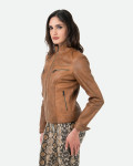 Women’s Light Brown Leather Biker Jacket - Kelly | Leather Trend