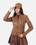 Women’s Light Brown Leather Biker Jacket - Kelly | Leather Trend