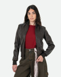 Women's Dark Brown Leather Bomber Jacket - Roxie | Leather Trend