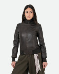 Women's Dark Brown Leather Bomber Jacket - Roxie | Leather Trend
