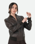 Women's Dark Brown Leather Bomber Jacket - Malesia | Leather Trend