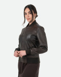 Women's Dark Brown Leather Bomber Jacket - Malesia | Leather Trend