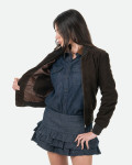 Bomber Donna Testa di Moro in Pelle Camoscio - Malesia | Leather Trend