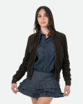 Women's Dark Brown Suede Leather Bomber Jacket | Leather Trend