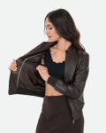 Women's Dark Brown Leather Bomber Jacket - Vittoria | Leather Trend