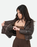Women's Dark Brown Leather Perfecto - Chiodino Bis | Leather Trend