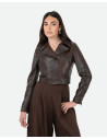 Women's Dark Brown Leather Perfecto - Chiodino Bis | Leather Trend
