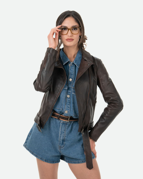 Chiodo Testa di Moro in Pelle – Celina | Leather Trend 2