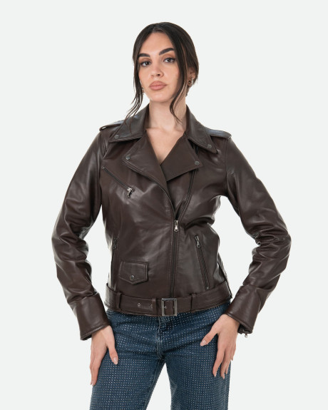 Women's Dark Brown Leather Perfecto – Emma | Leather Trend