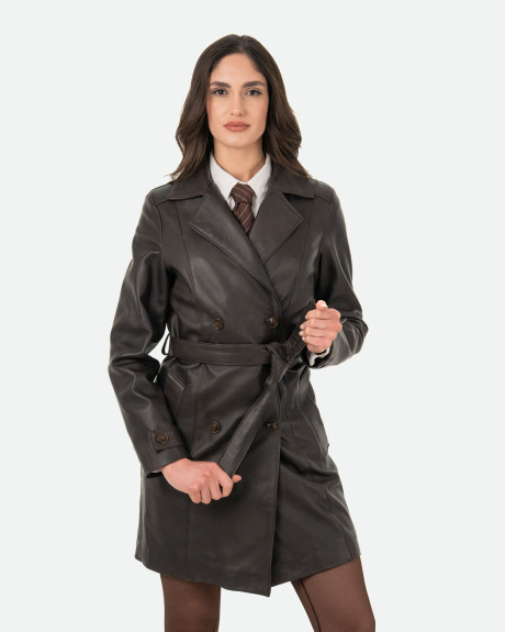 Women's Dark Brown Leather Coat – Viviana | Leather Trend