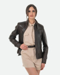 Women's Dark Brown Leather Biker Jacket - V173 | Leather Trend