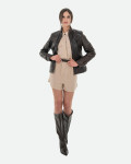 Women's Dark Brown Leather Biker Jacket - V173 | Leather Trend