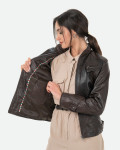 Women's Dark Brown Leather Biker Jacket - V173 | Leather Trend